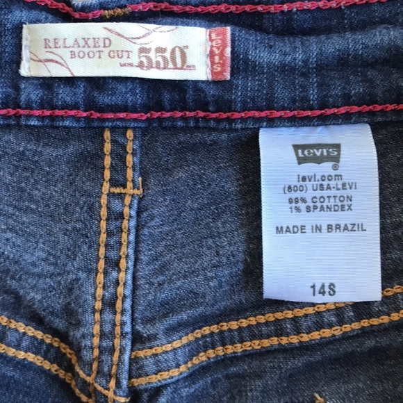 Levi’s 550 red tab relaxed boot cut blue jeans, size 14S - Picture 10 of 11